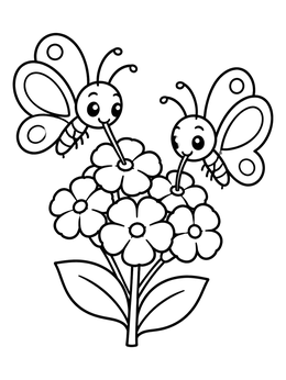 Free printable Two Happy Butterflies Sipping Nectar coloring page