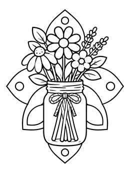 Free printable Garden Blooms In A Mason Jar coloring page