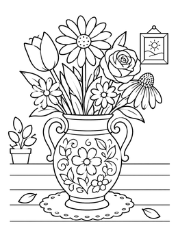 Free printable Garden Bouquet In An Ornate Vase coloring page