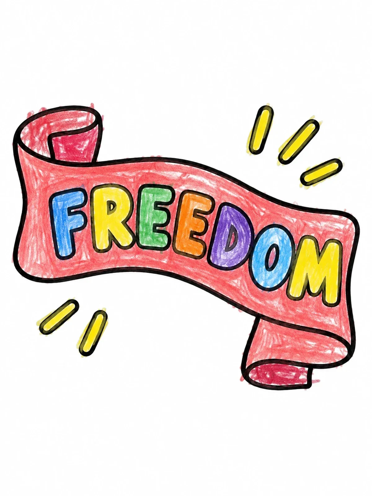 Colored example of the Flowing Freedom Ribbon Banner coloring page