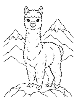 Free printable Fluffy Alpaca In The Mountains coloring page