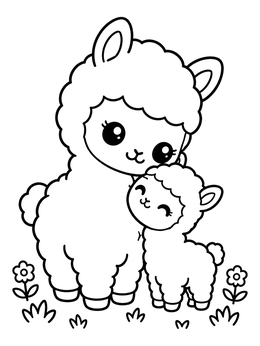 Free printable Fluffy Alpaca Mother And Baby coloring page