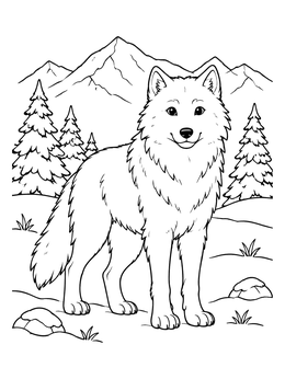 Free printable Fluffy Arctic Wolf In The Mountains coloring page