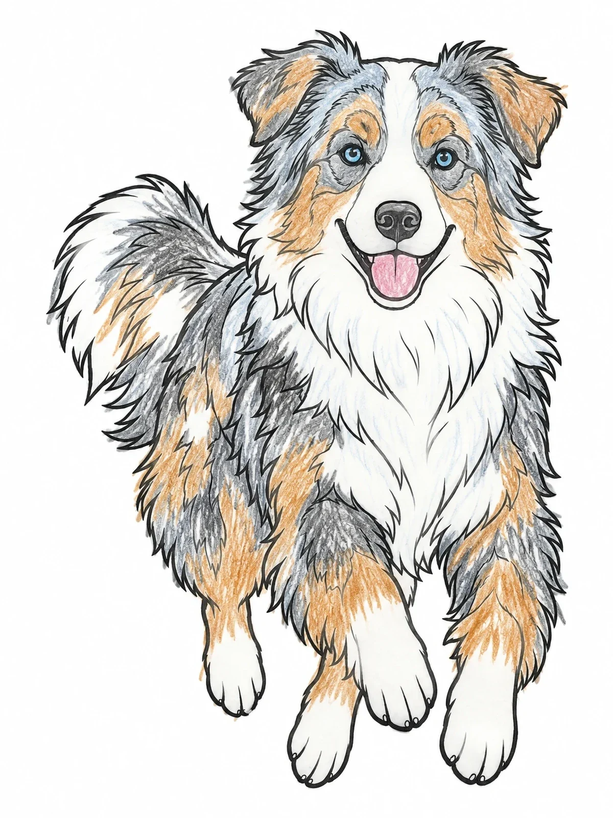Colored example of the Fluffy Australian Shepherd Running Forward coloring page