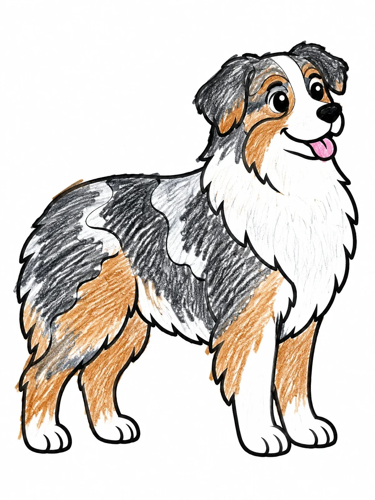 Colored example of the Fluffy Australian Shepherd Standing coloring page