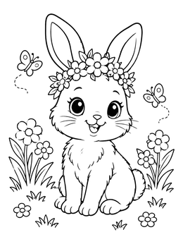 Free printable Fluffy Baby Bunny With Flower Crown coloring page