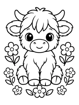 Fluffy Baby Highland Cow With Flowers