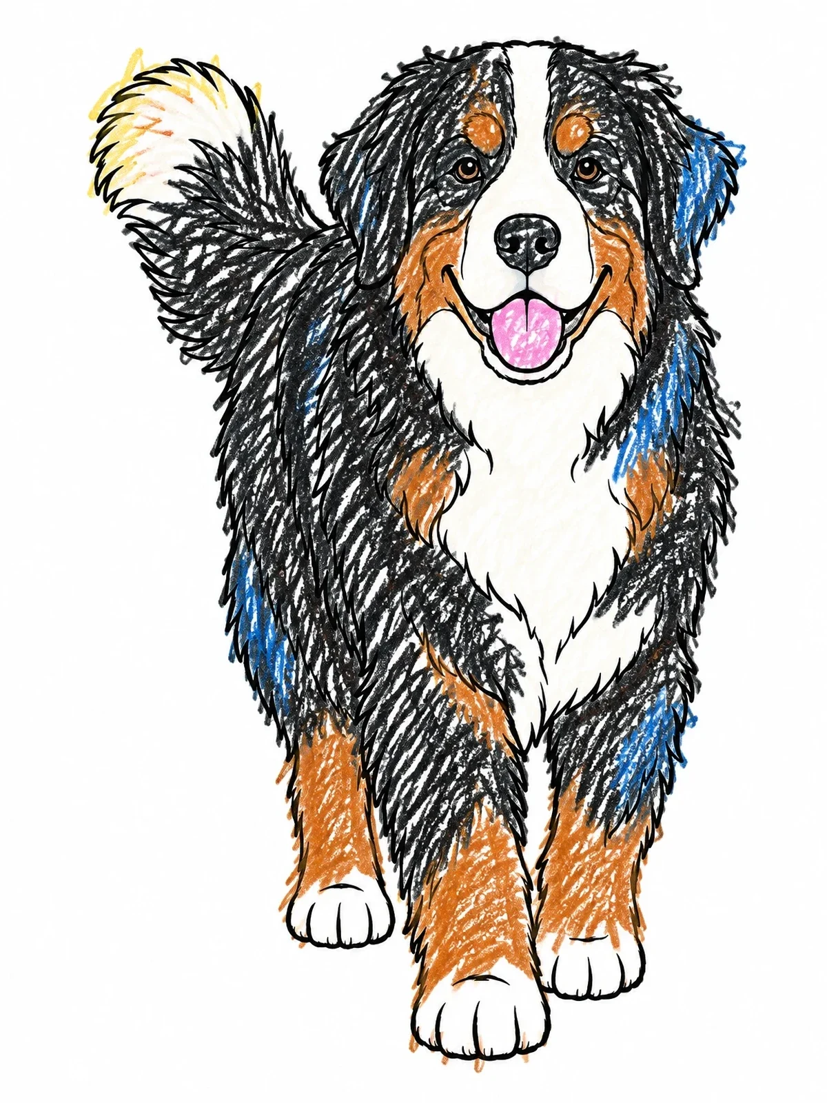 Colored example of the Fluffy Bernese Mountain Dog Walking coloring page