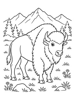 Free printable Fluffy Bison In Yellowstone Meadow coloring page