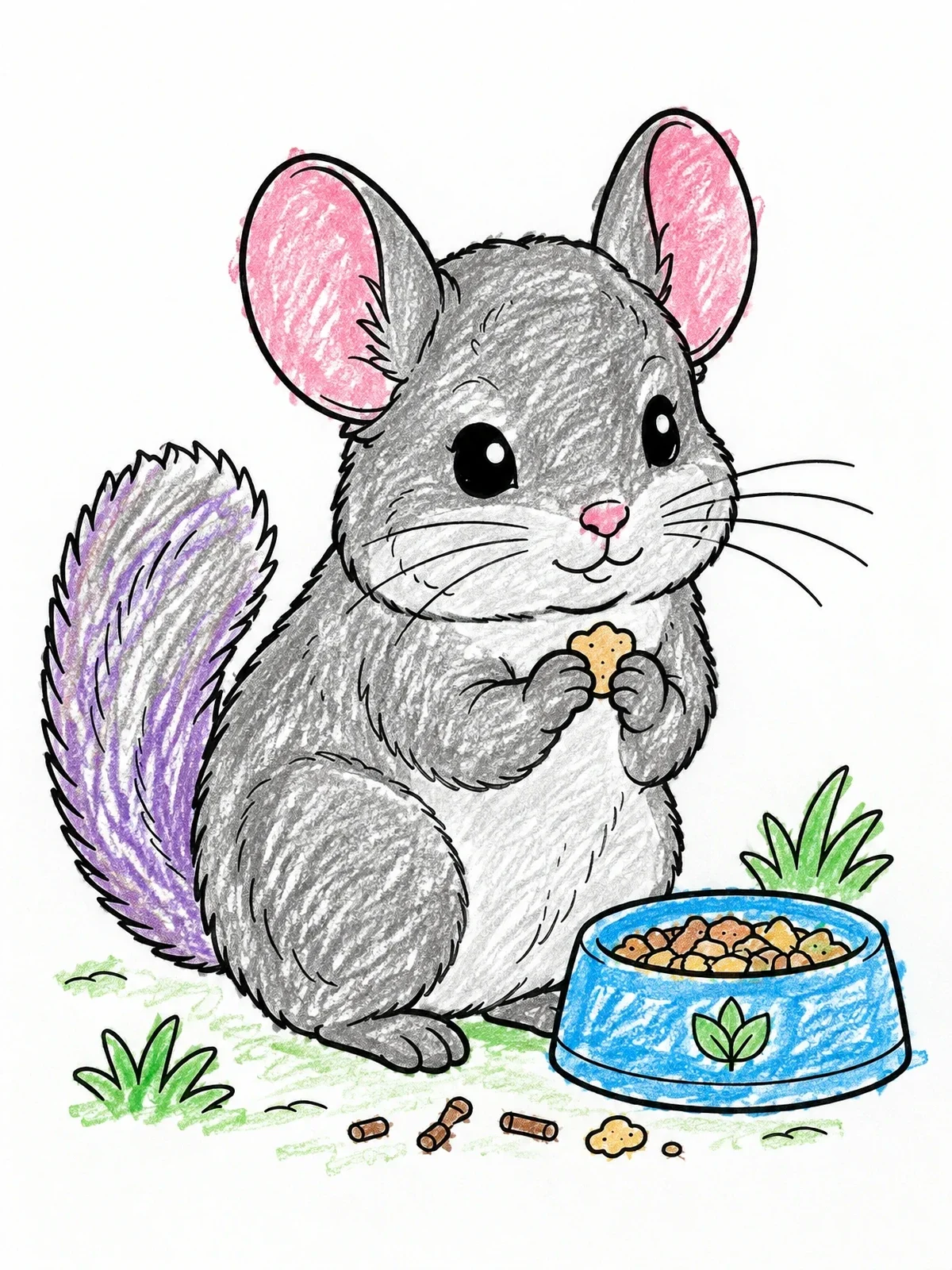 Colored example of the Fluffy Chinchilla Eating A Snack coloring page