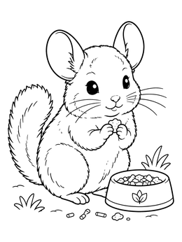 Free printable Fluffy Chinchilla Eating A Snack coloring page