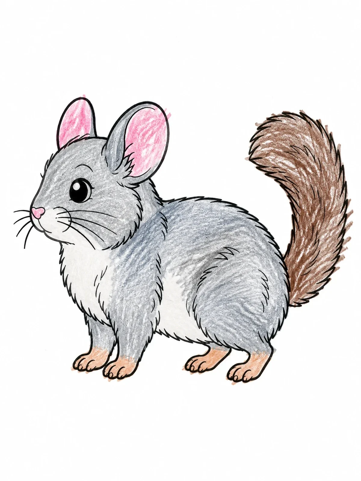 Colored example of the Fluffy Chinchilla Standing On Four Paws coloring page