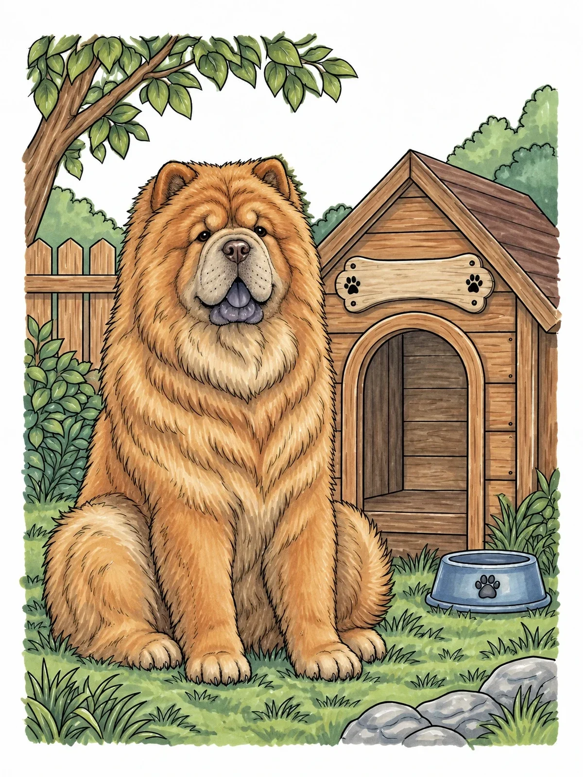 Colored example of the Fluffy Chow Chow By Doghouse coloring page