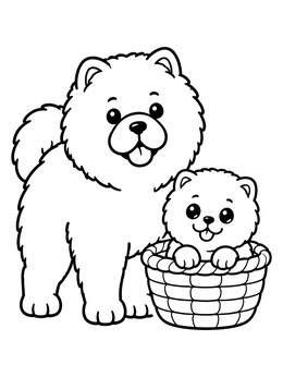 Free printable Fluffy Chow Chow With Basket Puppy coloring page