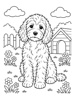 Free printable Fluffy Cockapoo In The Garden coloring page
