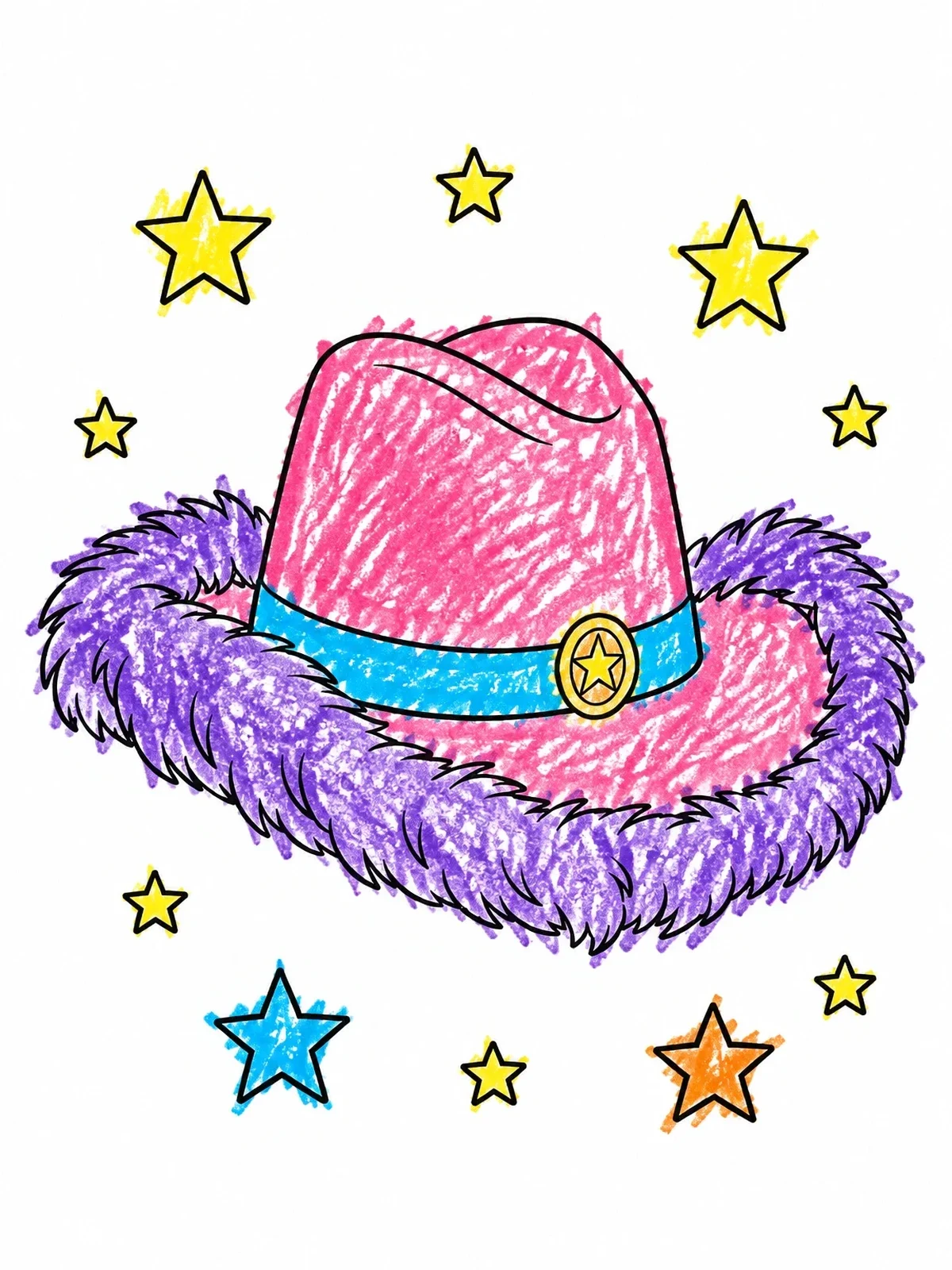 Colored example of the Cowboy Hat With Feather Boa coloring page