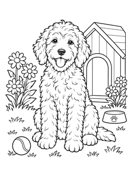 Free printable Fluffy Goldendoodle By The Doghouse coloring page