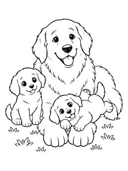Free printable Fluffy Great Pyrenees With Cute Puppies coloring page
