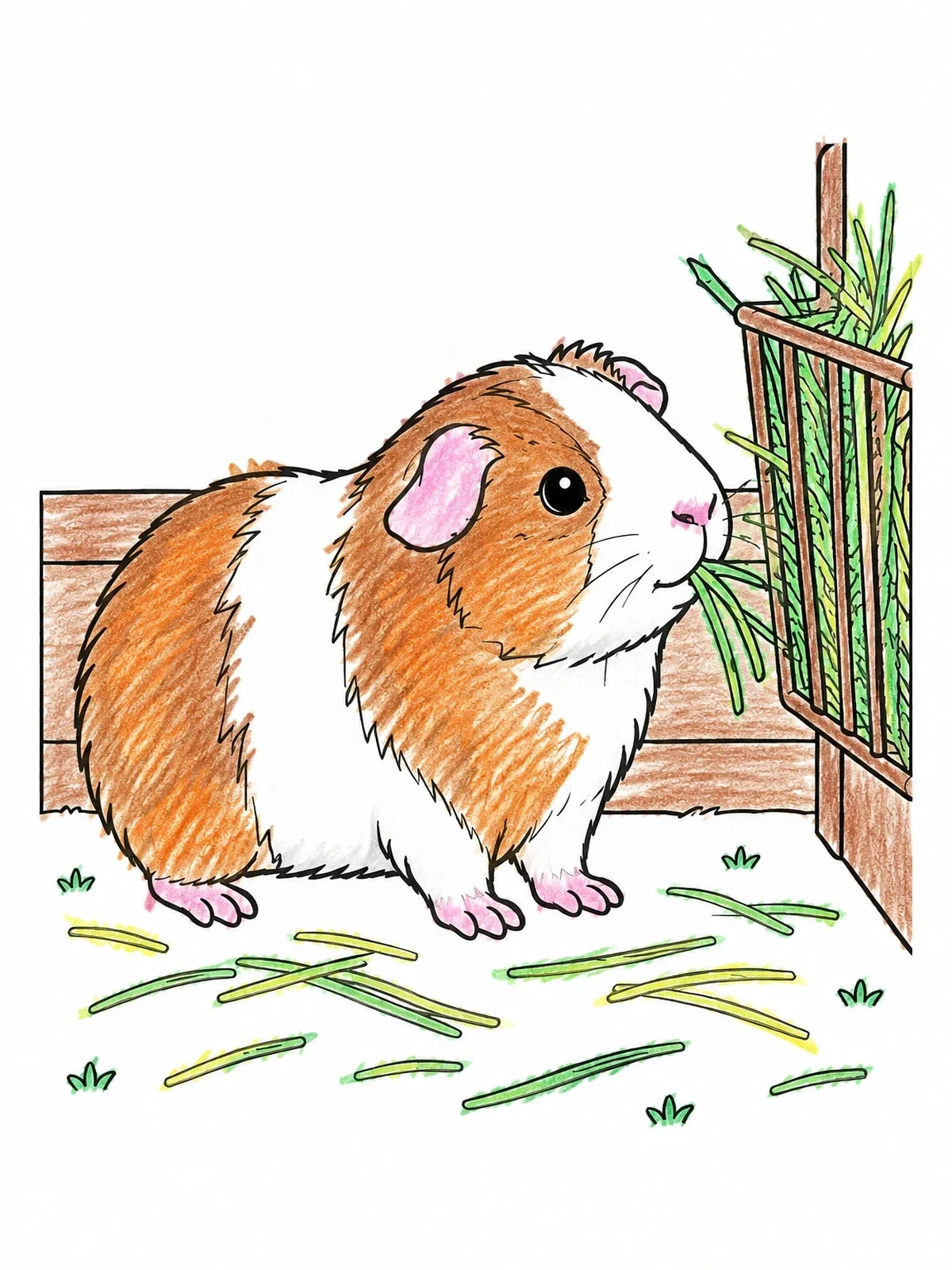 Colored example of the Fluffy Guinea Pig Eating Hay coloring page
