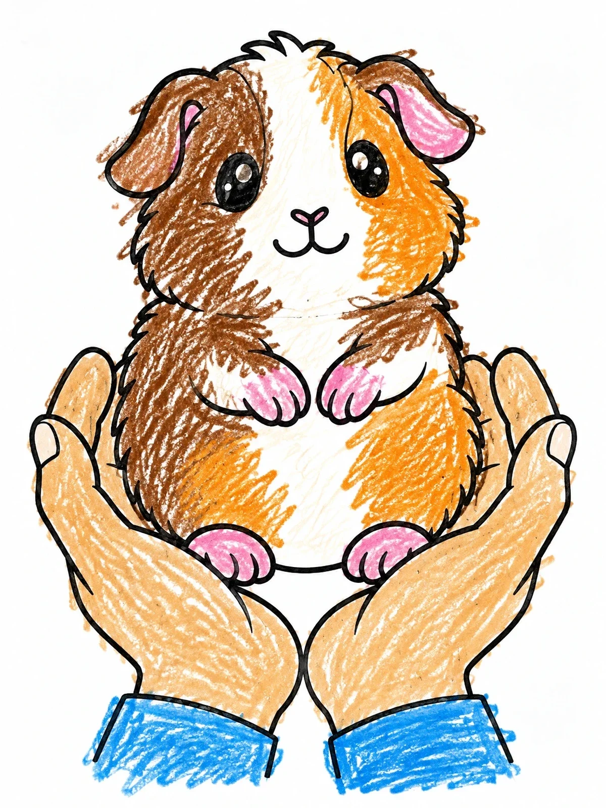 Colored example of the Fluffy Guinea Pig Held In Hands coloring page