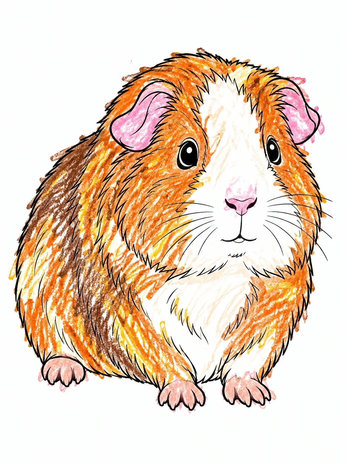 Colored example of the Fluffy Guinea Pig Line Art coloring page