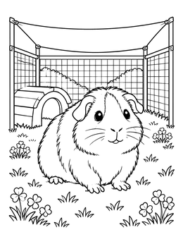 Free printable Fluffy Guinea Pig In Outdoor Run coloring page