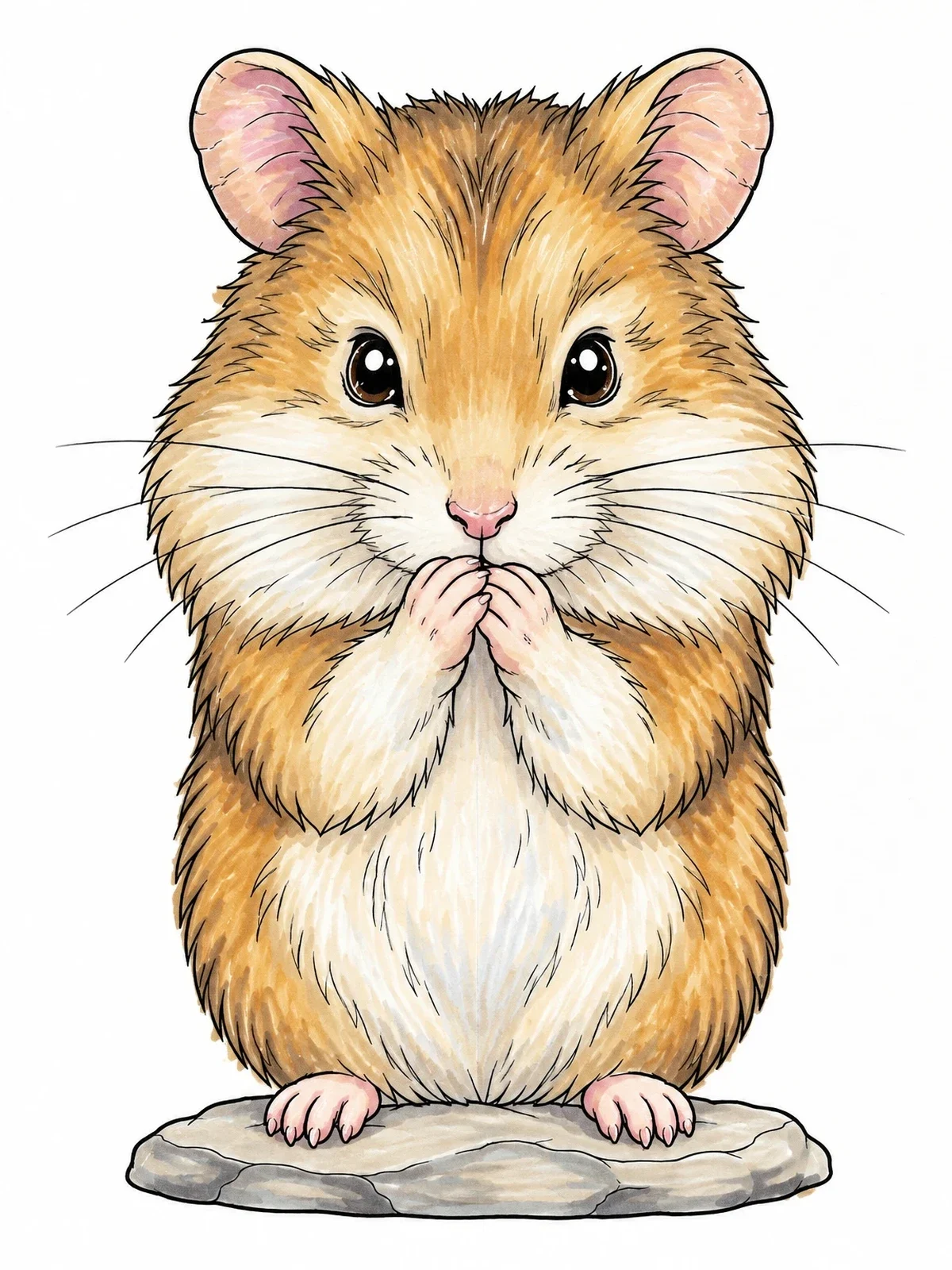 Colored example of the Fluffy Hamster Grooming On A Stone coloring page