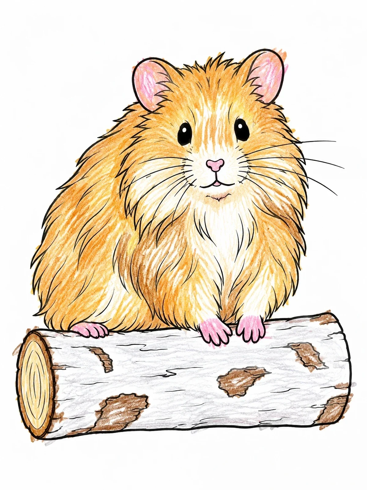 Colored example of the Fluffy Hamster On Birch Log coloring page