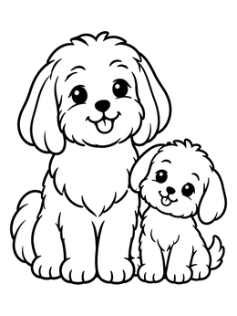 Free printable Fluffy Havanese Dog And Puppy coloring page