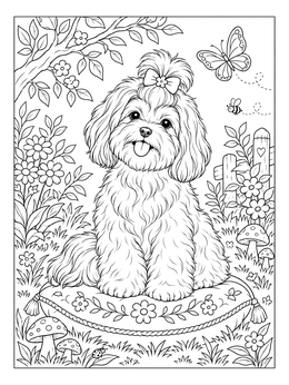 Free printable Fluffy Havanese Dog On Cushion coloring page