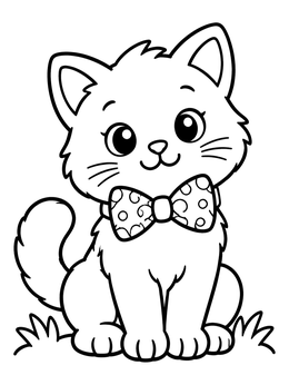 Free printable Fluffy Kitten Wearing A Polka Dot Bow Tie coloring page