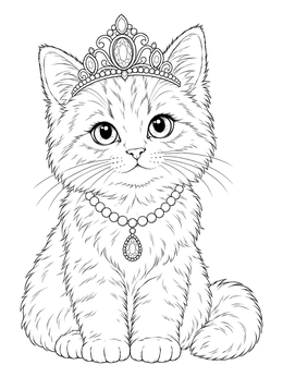 Free printable Fluffy Kitten Princess With Jeweled Tiara coloring page