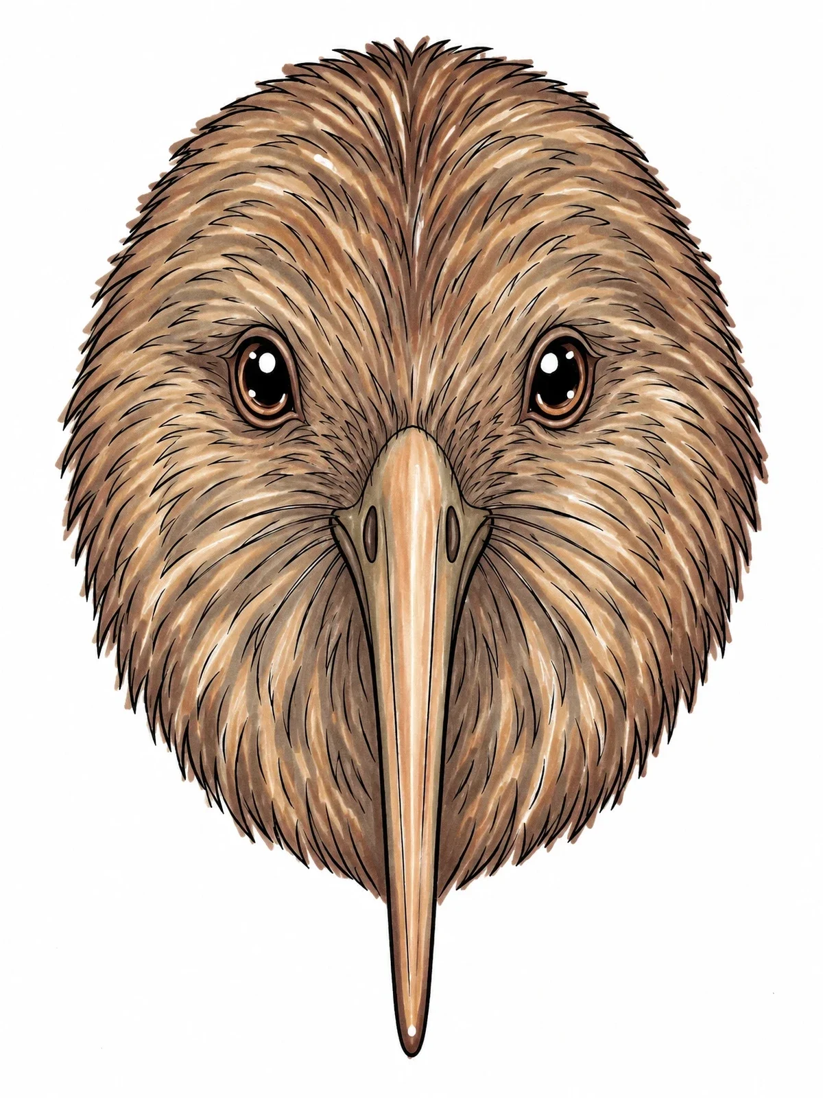 Colored example of the Fluffy Kiwi Bird Portrait coloring page