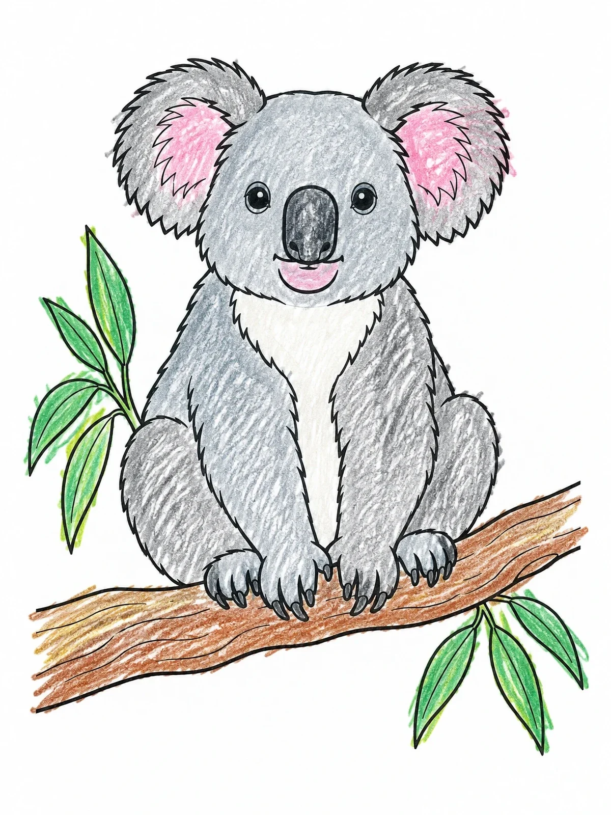 Colored example of the Fluffy Koala Sitting On A Branch coloring page