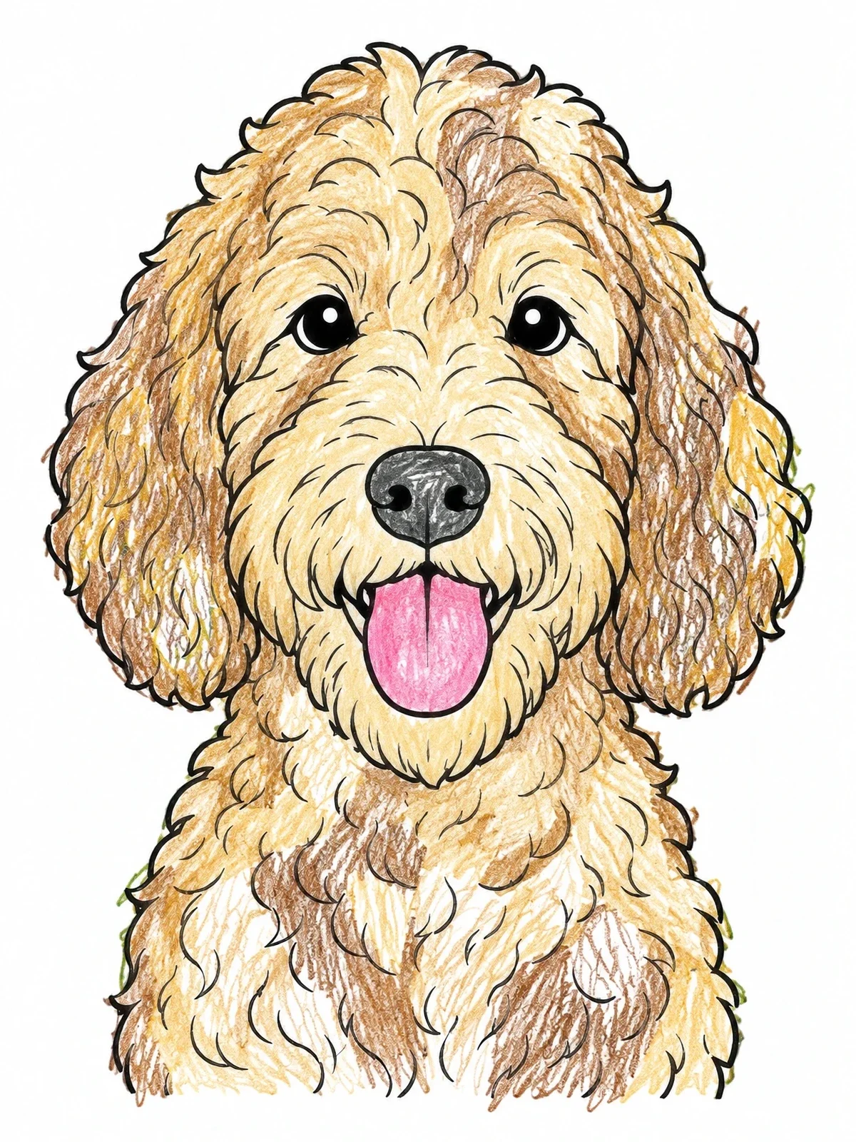 Colored example of the Fluffy Labradoodle Dog Portrait coloring page