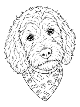 Free printable Fluffy Labradoodle With Patterned Bandana coloring page