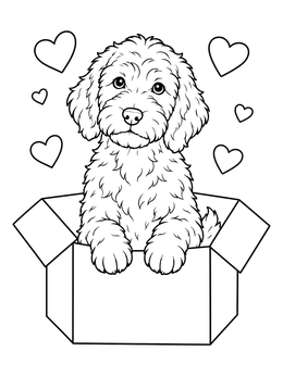 Free printable Fluffy Labradoodle Puppy In A Box coloring page