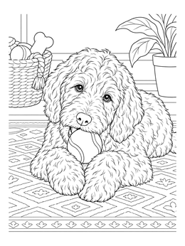 Free printable Fluffy Labradoodle With Tennis Ball coloring page