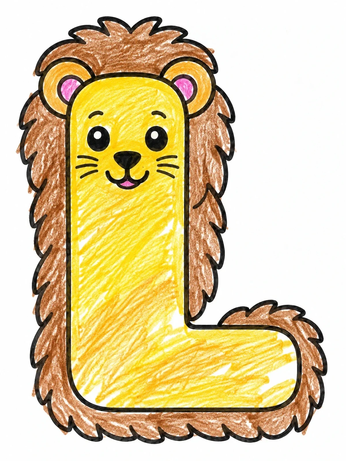Colored example of the Fluffy Lion Letter L coloring page