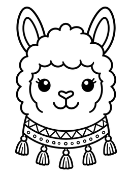 Free printable Fluffy Llama Face With Tassels coloring page