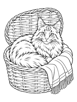 Free printable Maine Coon Cat In Wicker Basket coloring page