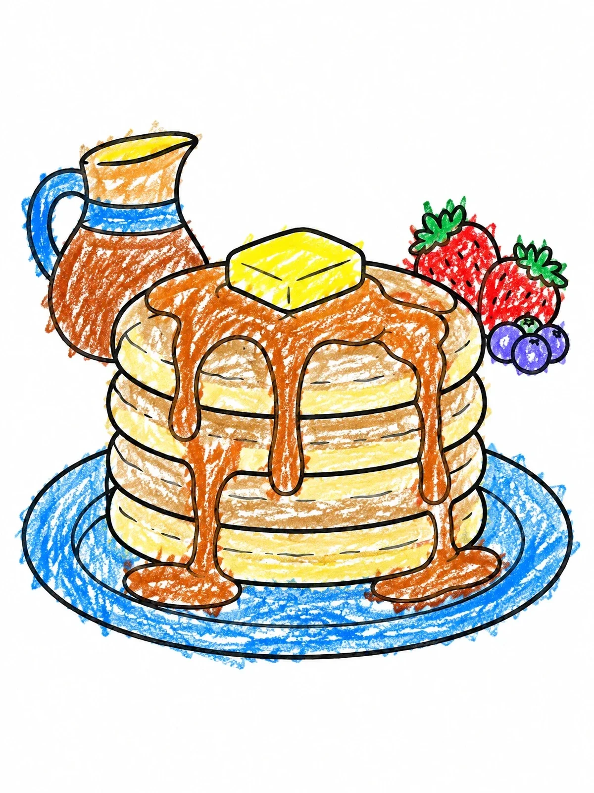 Colored example of the Fluffy Pancakes With Maple Syrup coloring page