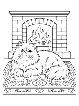 Free printable Fluffy Persian Cat By The Fireplace coloring page