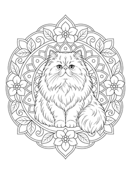 Free printable Fluffy Persian Cat Mandala coloring page