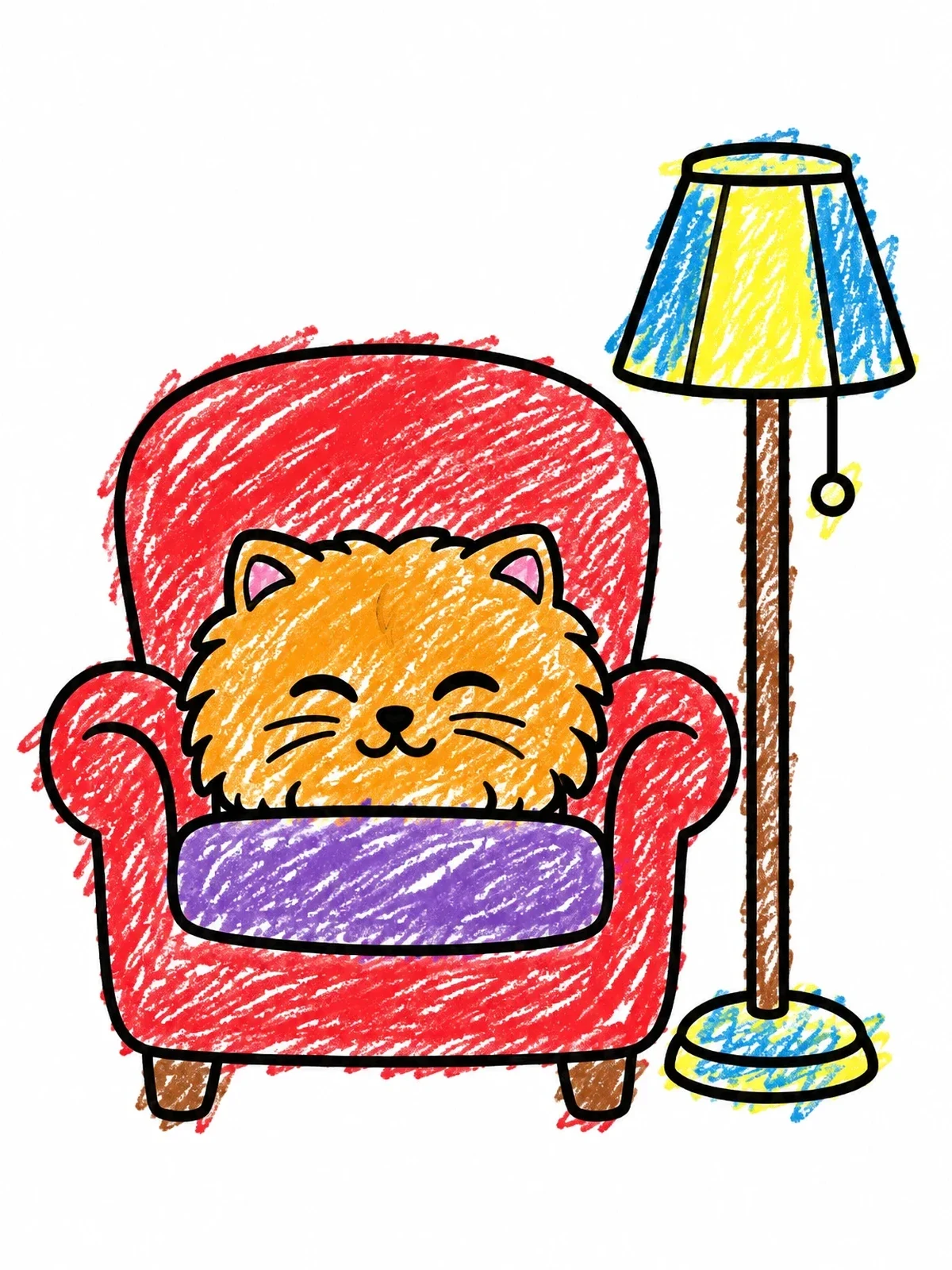 Colored example of the Fluffy Persian Cat On Armchair coloring page