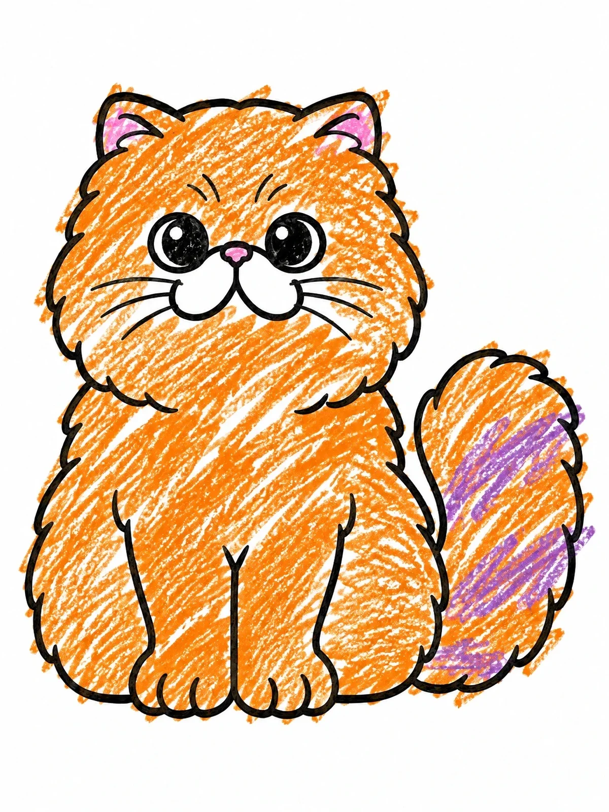 Colored example of the Fluffy Persian Cat Sitting Forward coloring page