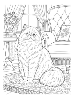 Free printable Fluffy Persian Cat In Victorian Parlor coloring page