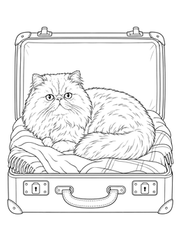 Free printable Persian Cat Resting In Suitcase coloring page