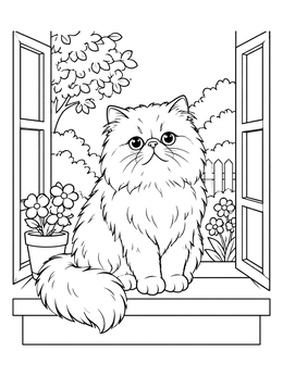 Free printable Fluffy Persian Cat On Windowsill coloring page