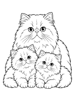 Free printable Fluffy Persian Cat With Kittens coloring page